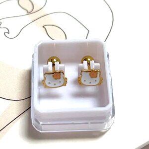 TINY WHITE, GOLD, BLACK, PINK, WHITE ENAMEL GOLD DIPPED KITTY EARRING/STUDS